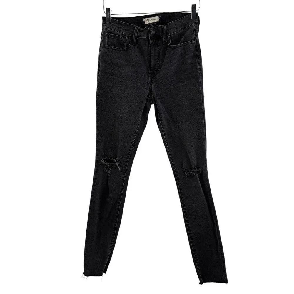 Madewell 9" High-Rise Skinny 28T Black Faded Distressed Retro Jeans
